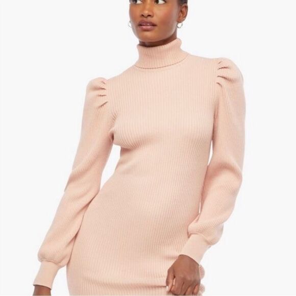 Puff Sleeve Ribbed Sweater Dress Womens Size 2X Pink Knit Long Sleeve JustFab - Picture 3 of 14